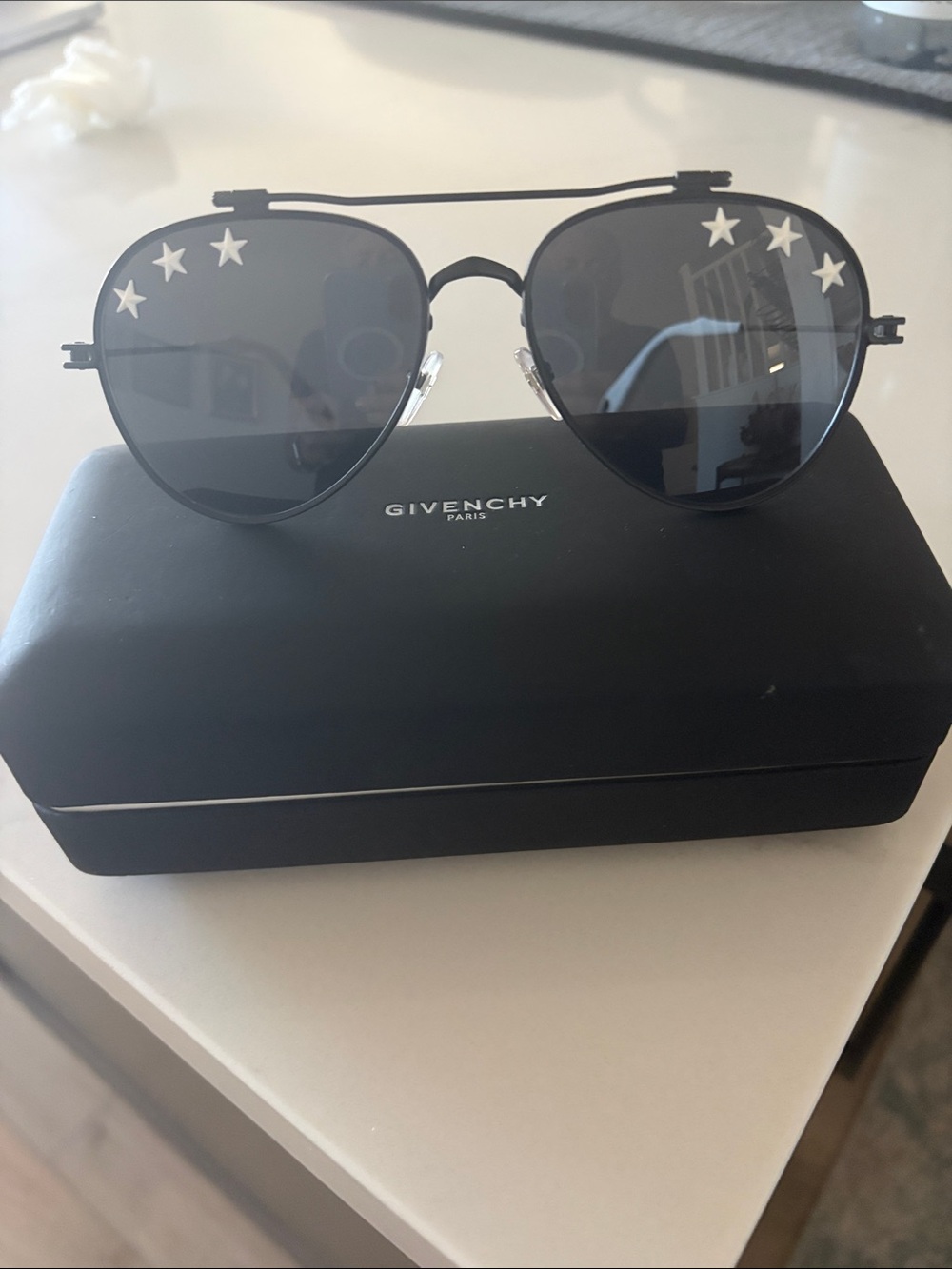 Givenchy Black Aviator Sunglasses with White Star Details